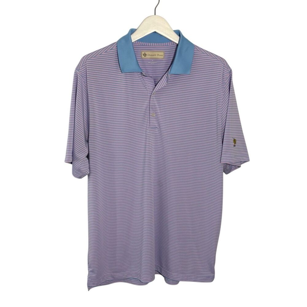 Donald Ross blue and pink striped golf polo - L